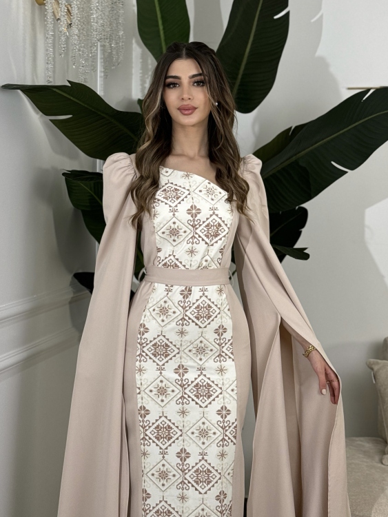 Puffed Shoulder Henna Dress ( سلوى بيج)