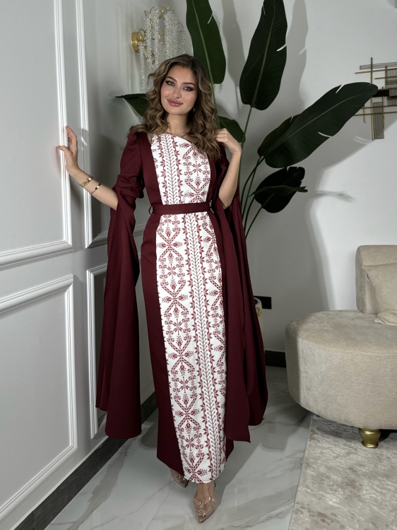 Puffed Shoulder Henna Dress (سلوى خمري)
