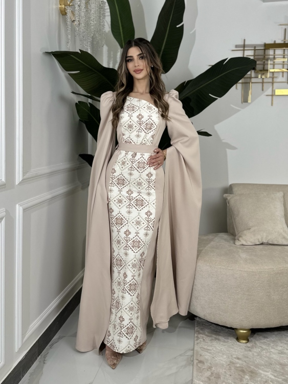 Puffed Shoulder Henna Dress ( سلوى بيج)