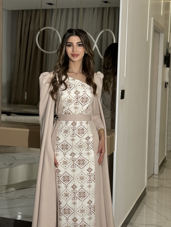 Puffed Shoulder Henna Dress ( سلوى بيج)