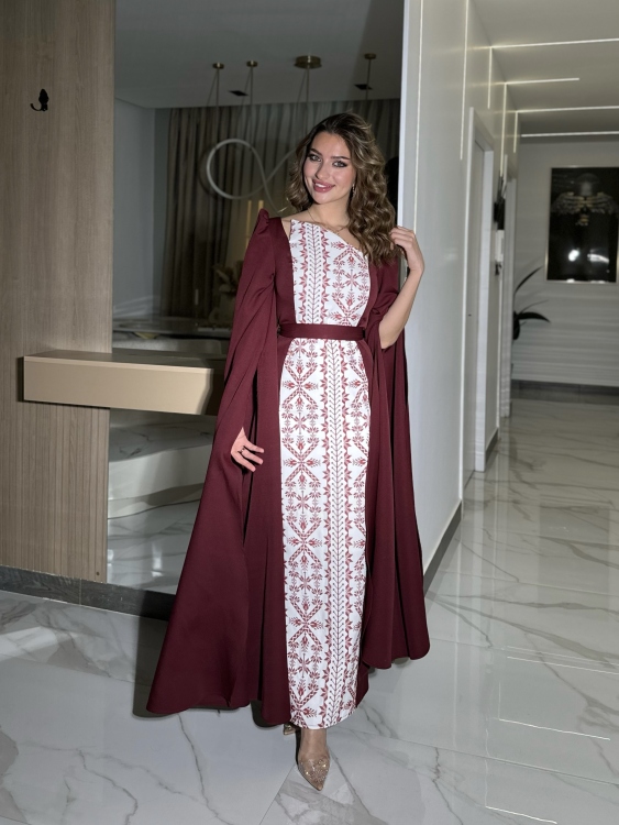 Puffed Shoulder Henna Dress (سلوى)