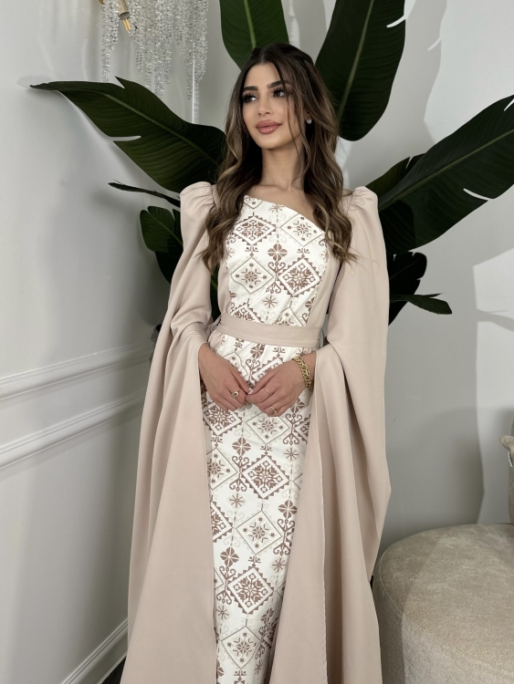 Puffed Shoulder Henna Dress ( سلوى بيج)