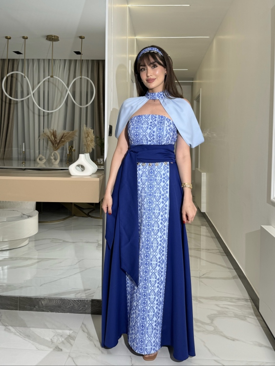 ‏(blue )Henna Embroidery Dress