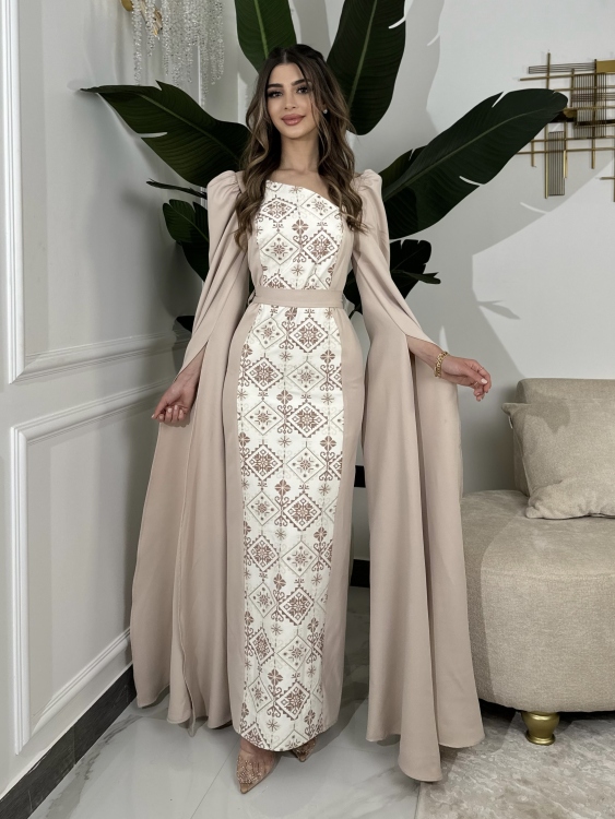 Puffed Shoulder Henna Dress ( سلوى بيج)