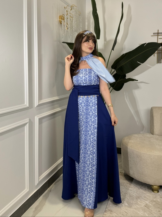 ‏(blue )Henna Embroidery Dress