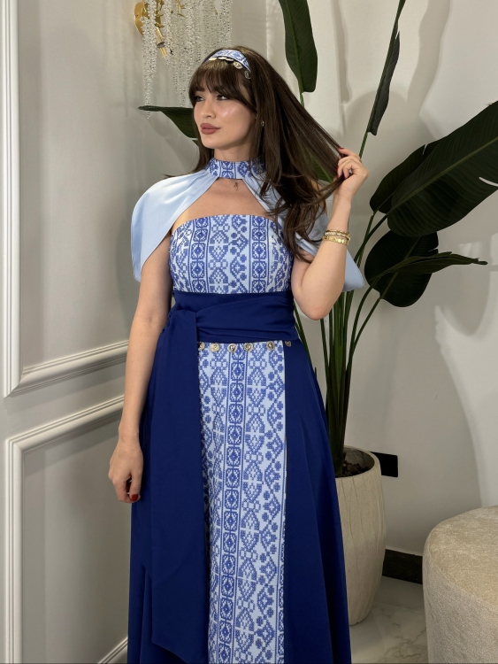 ‏(blue )Henna Embroidery Dress