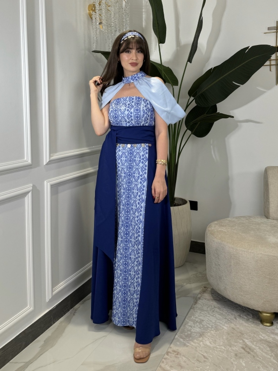 ‏(blue )Henna Embroidery Dress