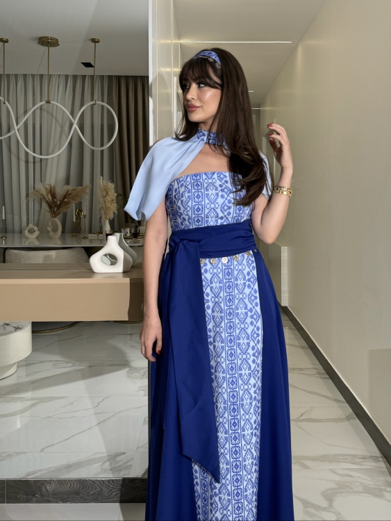 ‏(blue )Henna Embroidery Dress