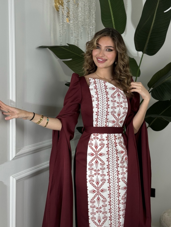 Puffed Shoulder Henna Dress (سلوى)