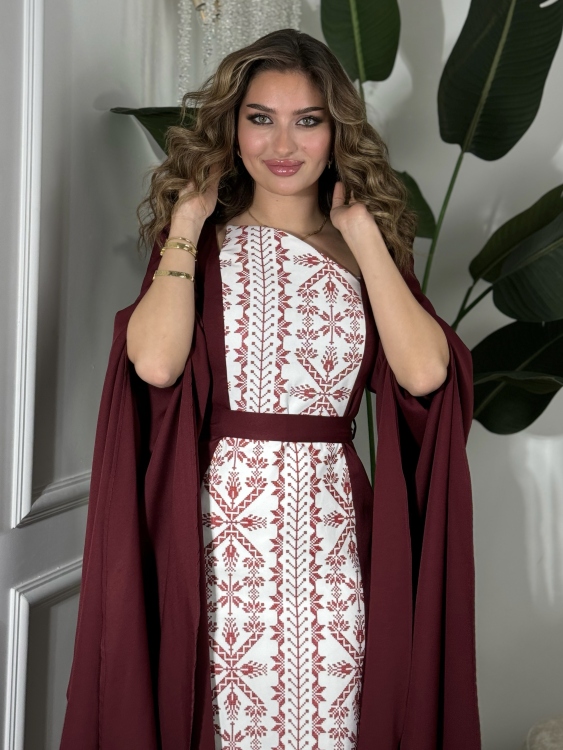 Puffed Shoulder Henna Dress (سلوى خمري)