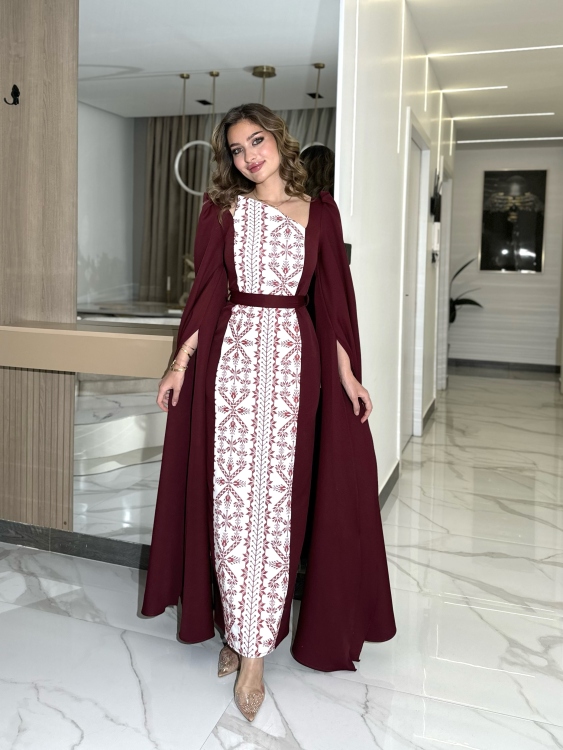 Puffed Shoulder Henna Dress (سلوى)