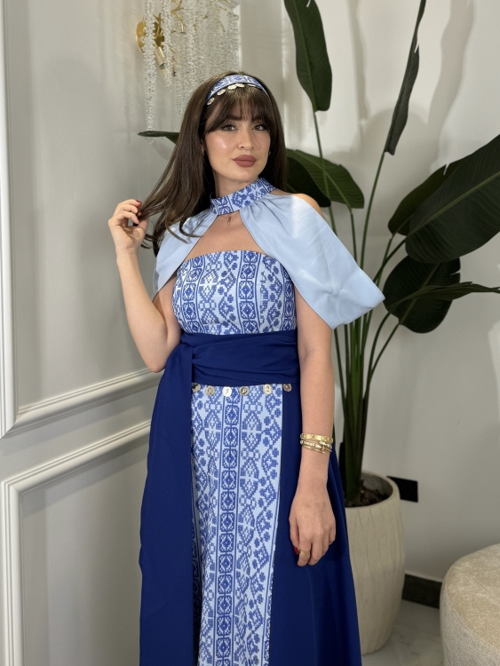 ‏(blue )Henna Embroidery Dress