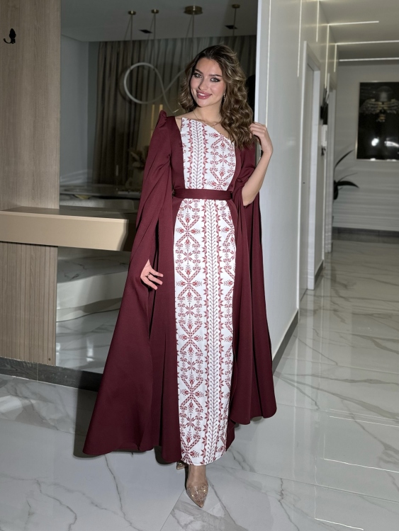 Puffed Shoulder Henna Dress (سلوى)