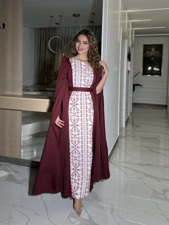 Puffed Shoulder Henna Dress (سلوى خمري)