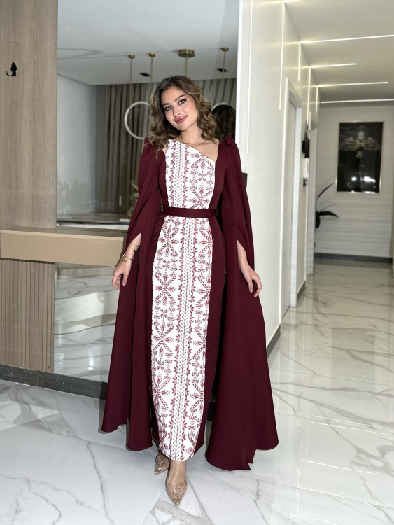 Puffed Shoulder Henna Dress (سلوى)