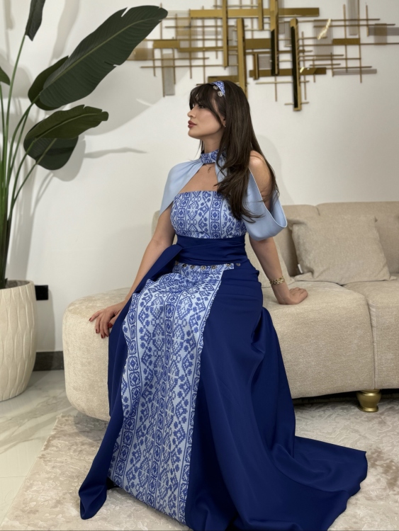 ‏(blue )Henna Embroidery Dress