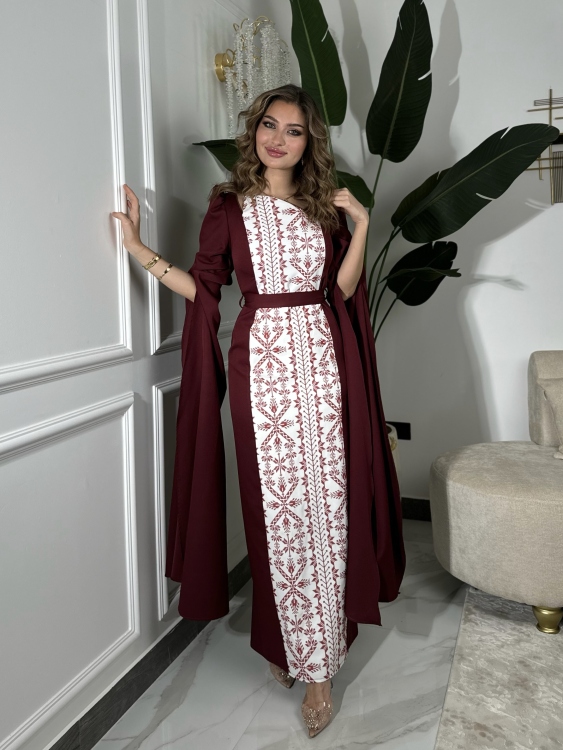 Puffed Shoulder Henna Dress (سلوى)