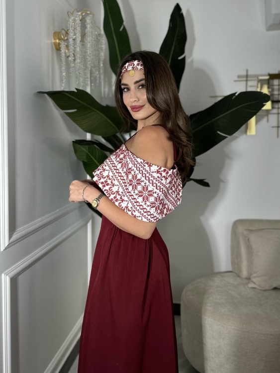 Off-Shoulder Henna Dress ثوب ساندرا 