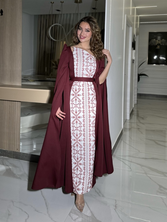 Puffed Shoulder Henna Dress (سلوى خمري)