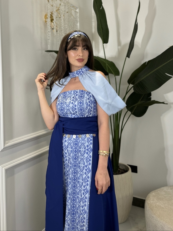 ‏(blue )Henna Embroidery Dress