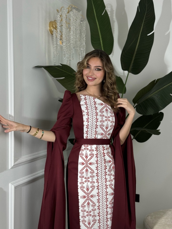 Puffed Shoulder Henna Dress (سلوى خمري)