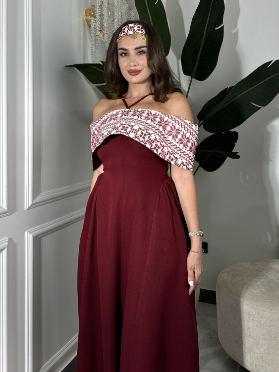 Off-Shoulder Henna Dress ثوب ساندرا 