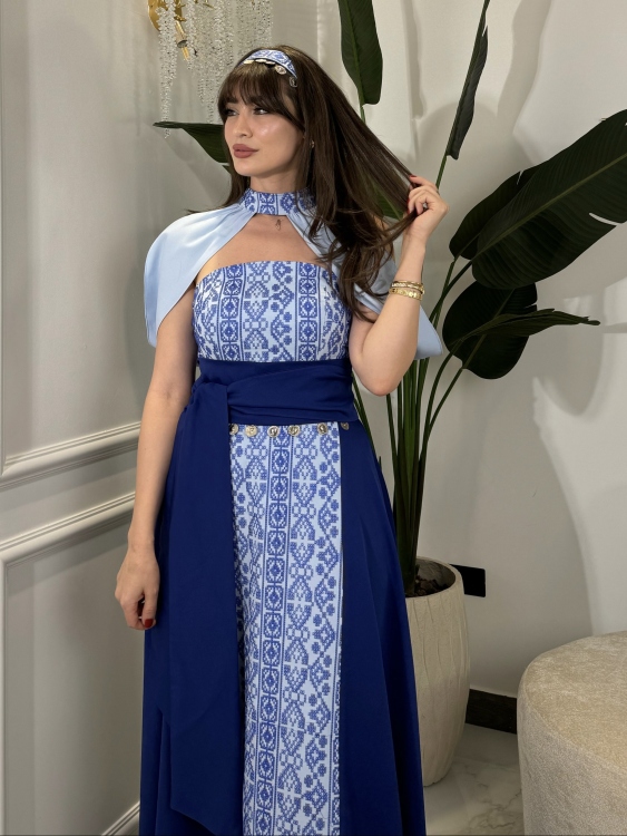 ‏(blue )Henna Embroidery Dress