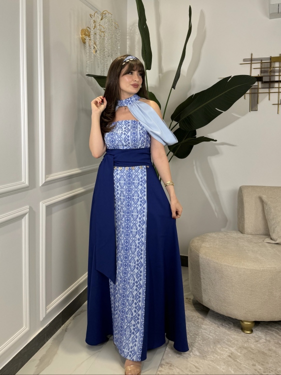 ‏(blue )Henna Embroidery Dress