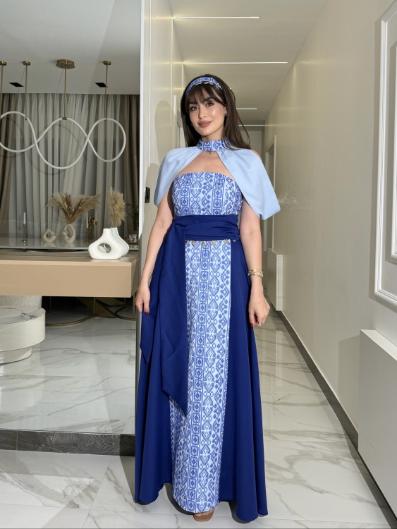 ‏(blue )Henna Embroidery Dress