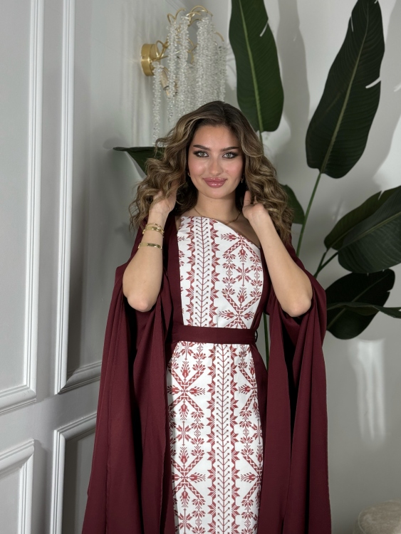 Puffed Shoulder Henna Dress (سلوى خمري)