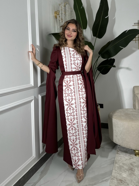 Puffed Shoulder Henna Dress (سلوى خمري)