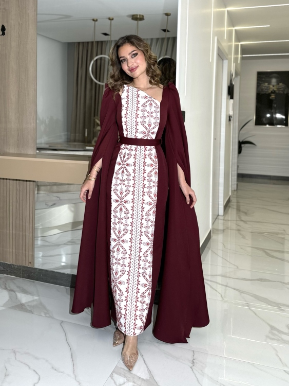 Puffed Shoulder Henna Dress (سلوى خمري)