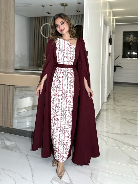 Puffed Shoulder Henna Dress (سلوى خمري)
