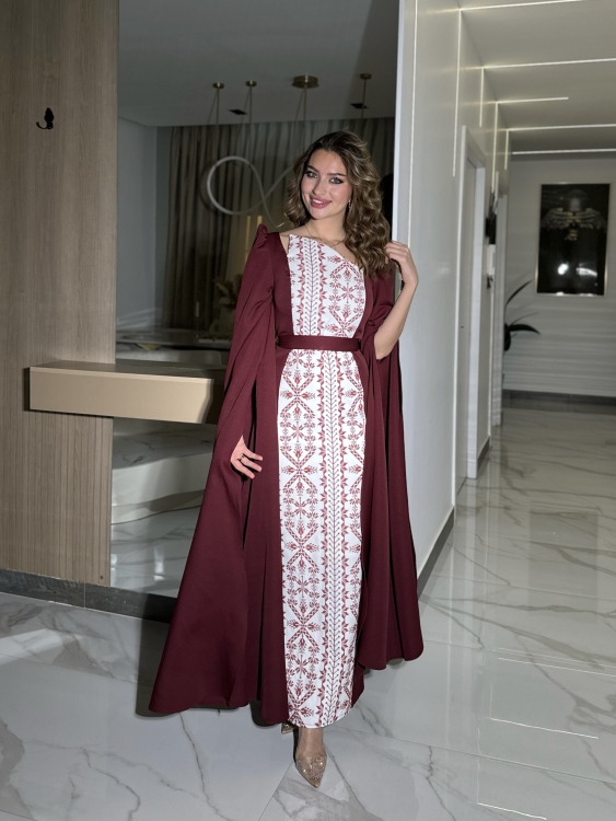 Puffed Shoulder Henna Dress (سلوى خمري)