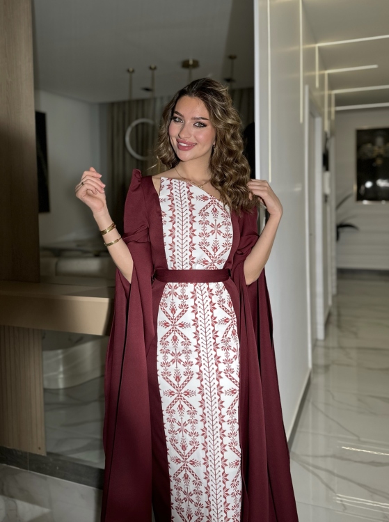 Puffed Shoulder Henna Dress (سلوى خمري)
