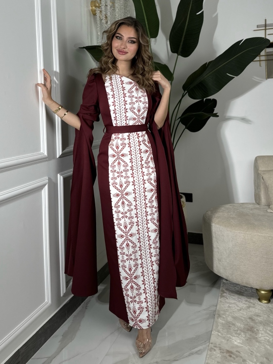 Puffed Shoulder Henna Dress (سلوى خمري)