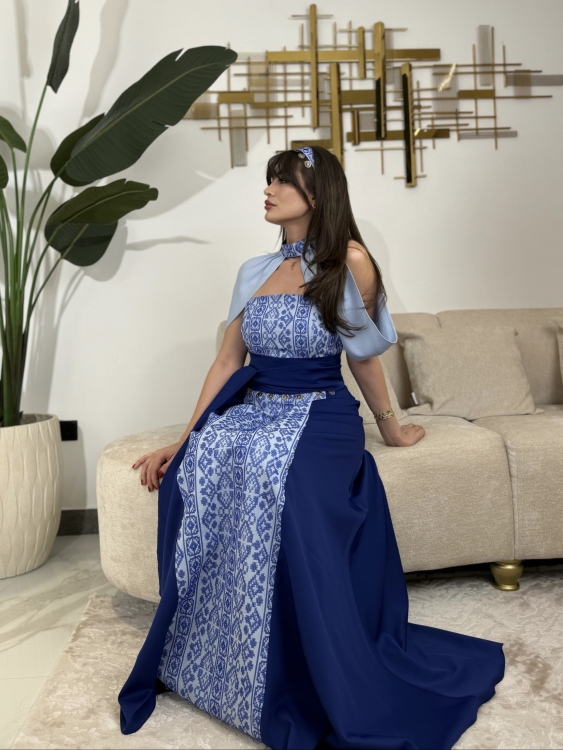 ‏(blue )Henna Embroidery Dress