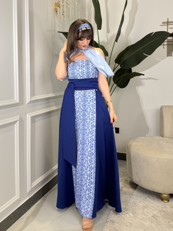 ‏(blue )Henna Embroidery Dress