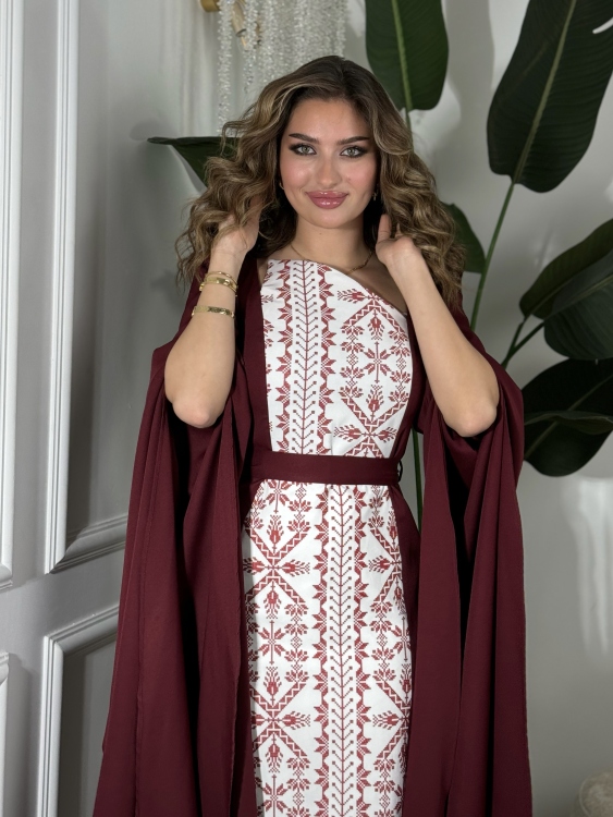 Puffed Shoulder Henna Dress (سلوى خمري)