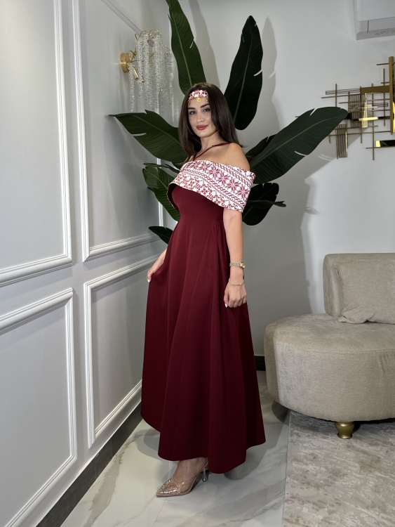 Off-Shoulder Henna Dress ثوب ساندرا 