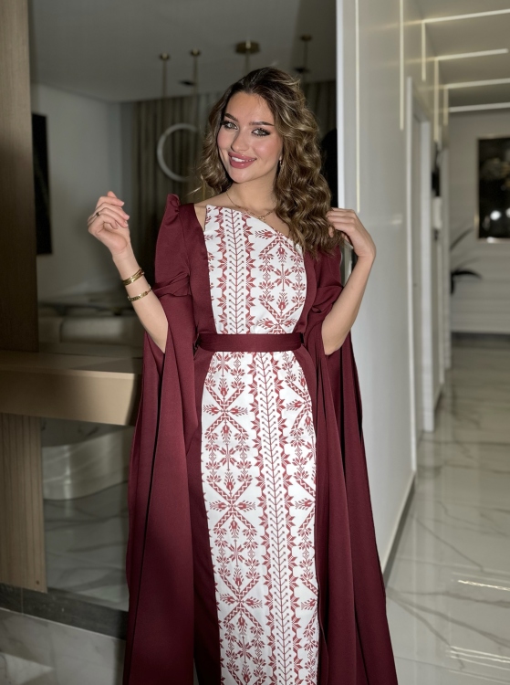 Puffed Shoulder Henna Dress (سلوى خمري)