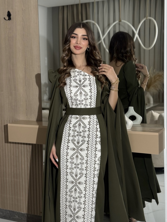 (سلوى زيتي )Puffed Shoulder Henna Dress