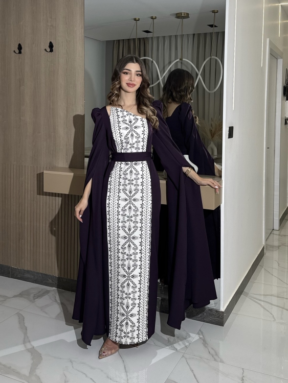 (سلوى نهدي)Puffed Shoulder Henna Dress