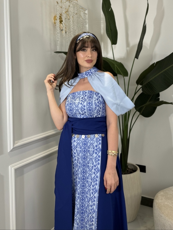 ‏(blue )Henna Embroidery Dress