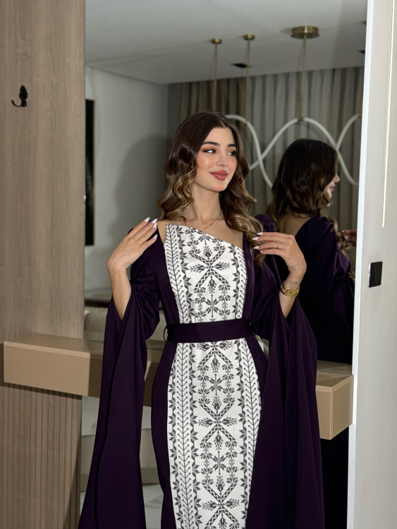 (سلوى نهدي)Puffed Shoulder Henna Dress