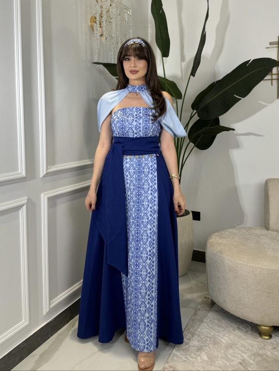 ‏(blue )Henna Embroidery Dress