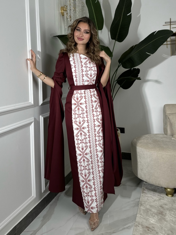 Puffed Shoulder Henna Dress (سلوى خمري)
