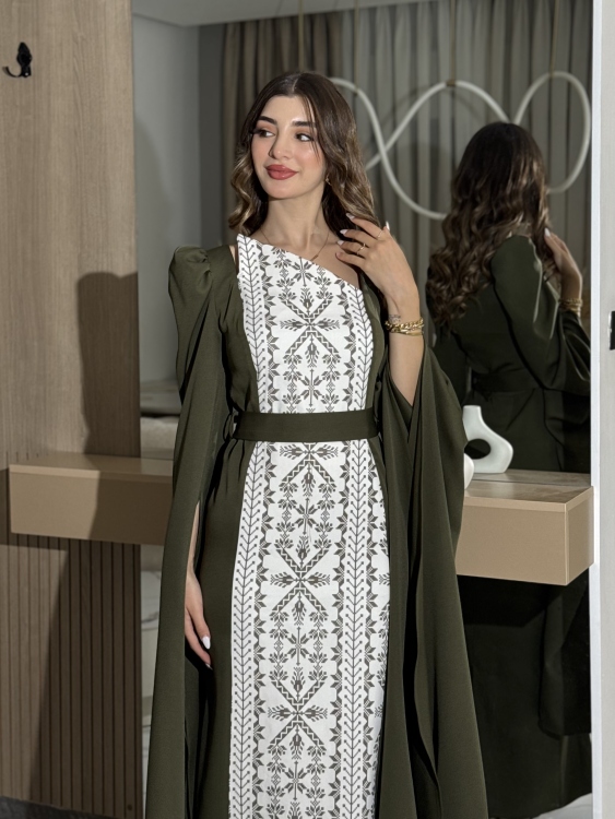 (سلوى زيتي )Puffed Shoulder Henna Dress