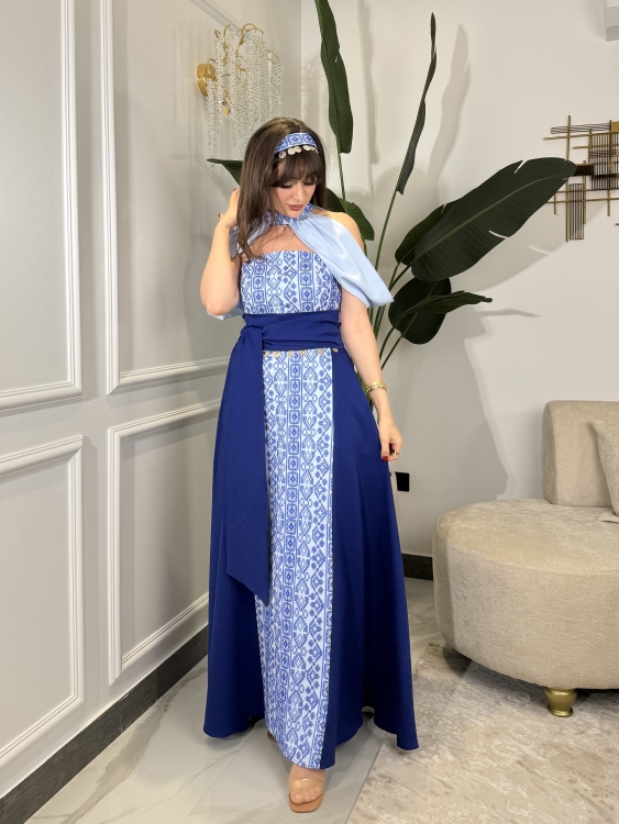 ‏(blue )Henna Embroidery Dress