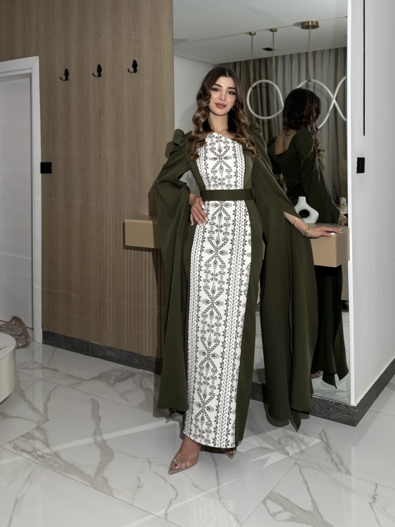 (سلوى زيتي )Puffed Shoulder Henna Dress